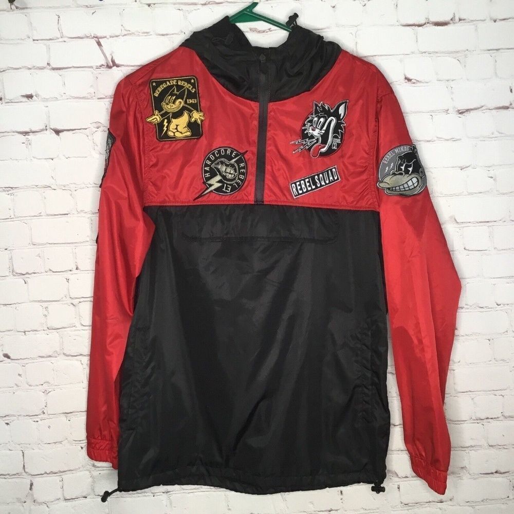 Rebel Minds Men's Red/Black Front Pocket Half Zip Windbreaker Jacket Size S